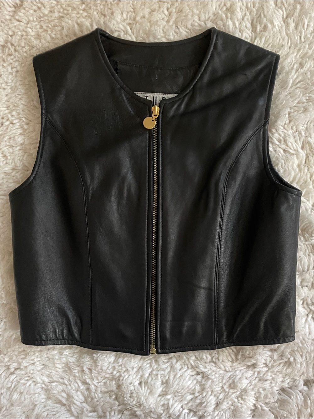 Siena Studio Black Leather Zip-Front Crop Vest